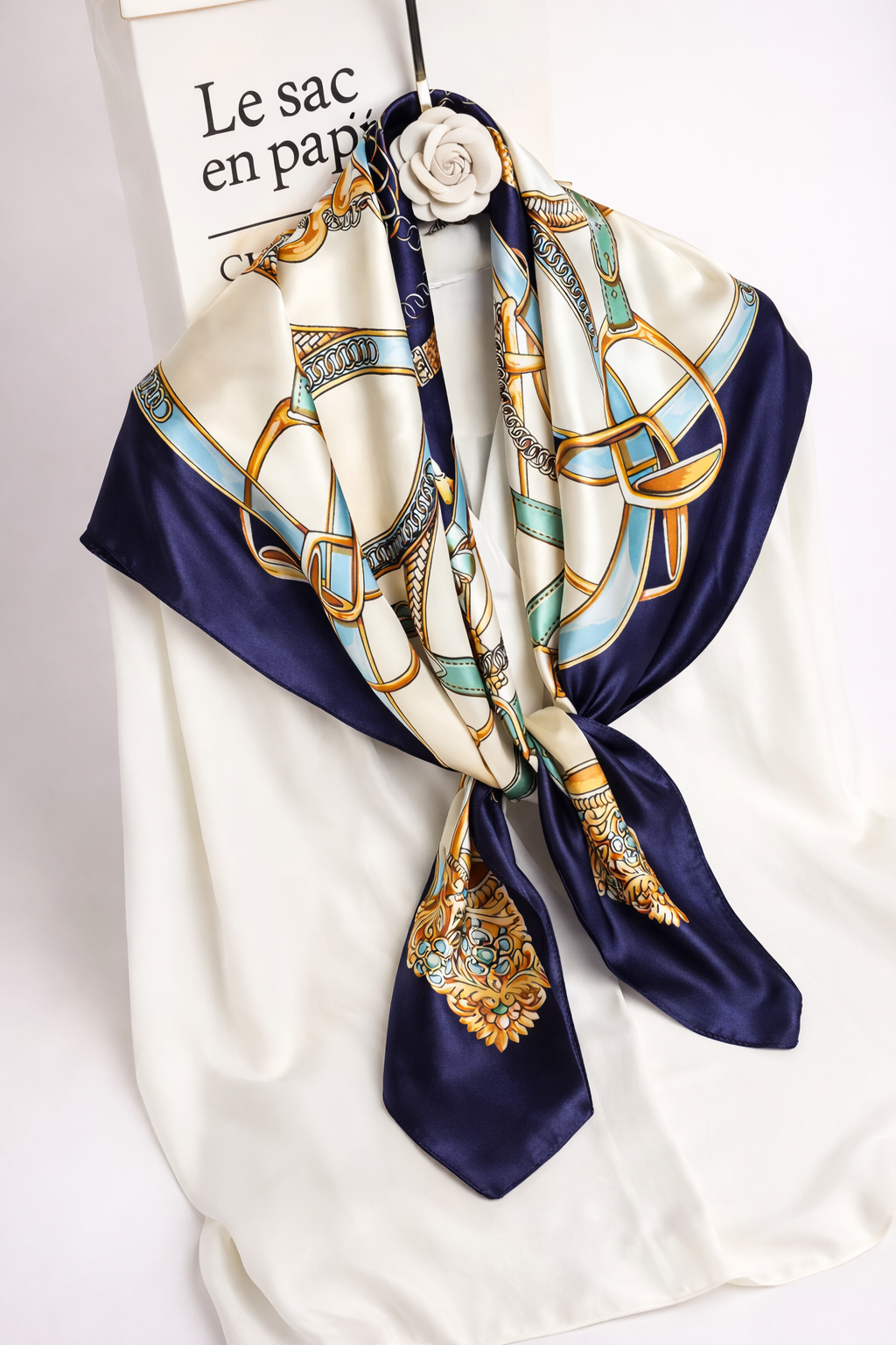 Ivory Equestrian Silk Scarf