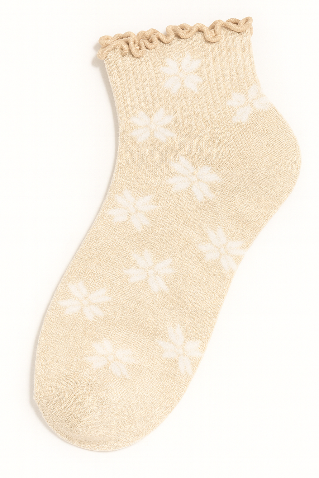 Snowflake Cream Cozy Ruffle Socks