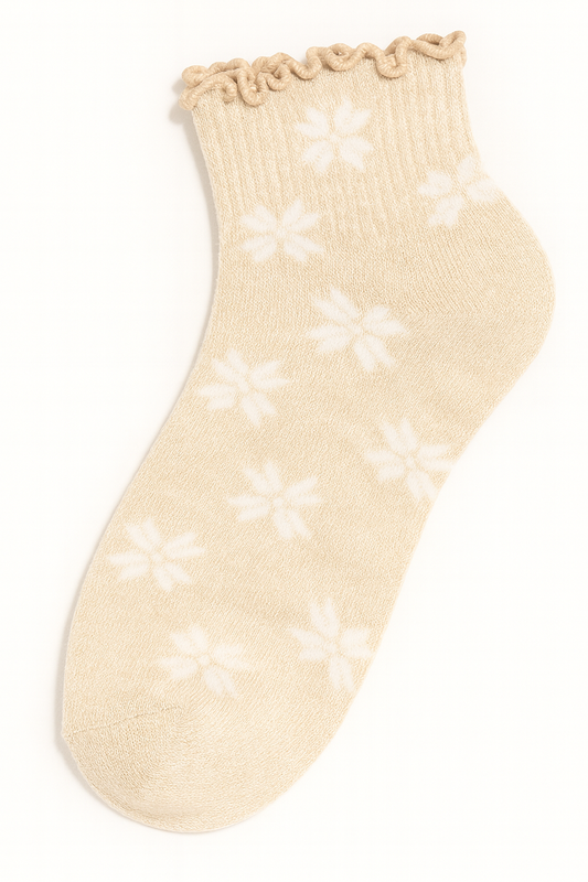 Snowflake Cream Cozy Ruffle Socks
