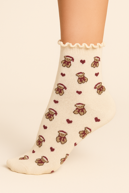 Holiday Teddy Heart Ruffle Socks