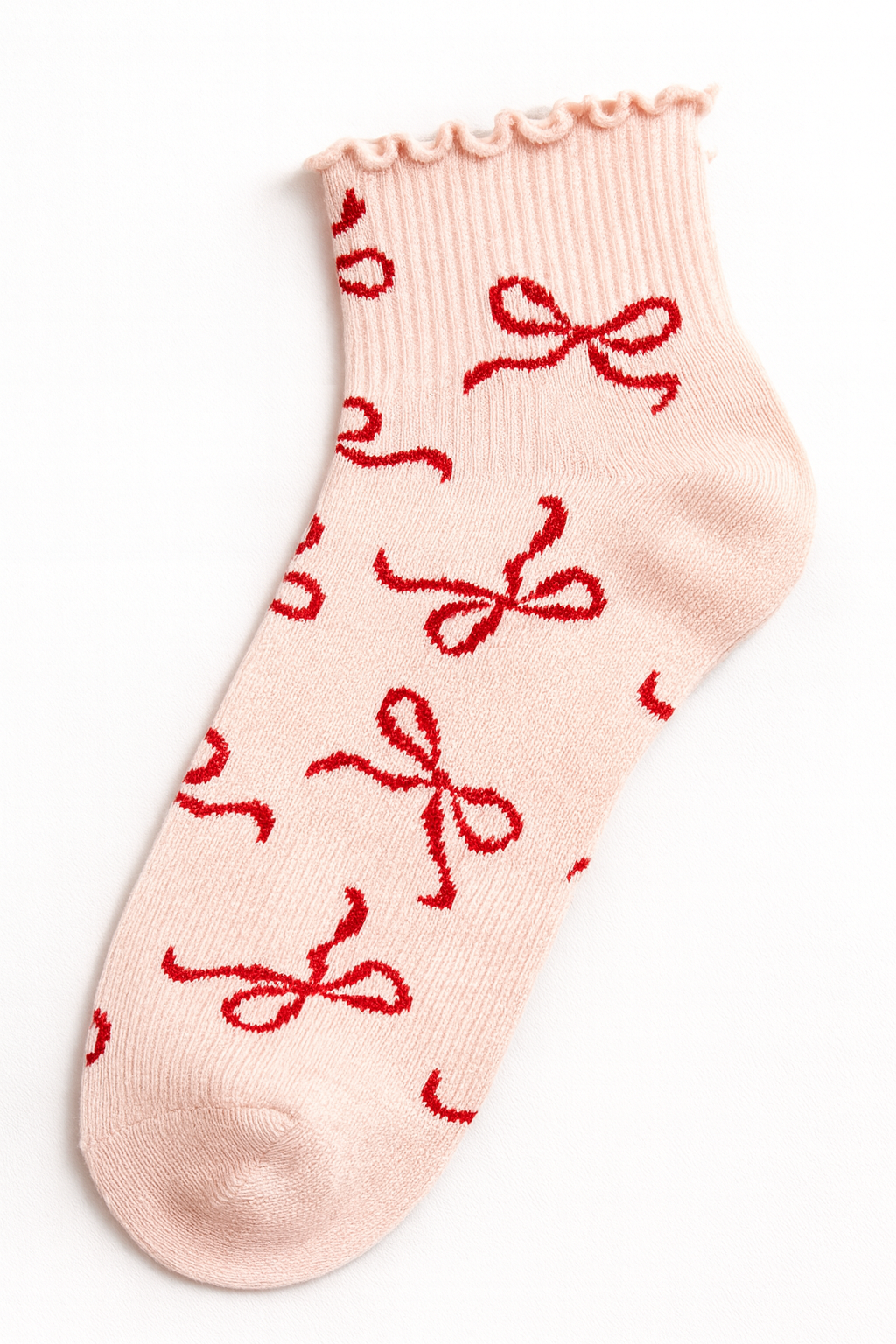 Red Ribbon Charm Ruffle Socks