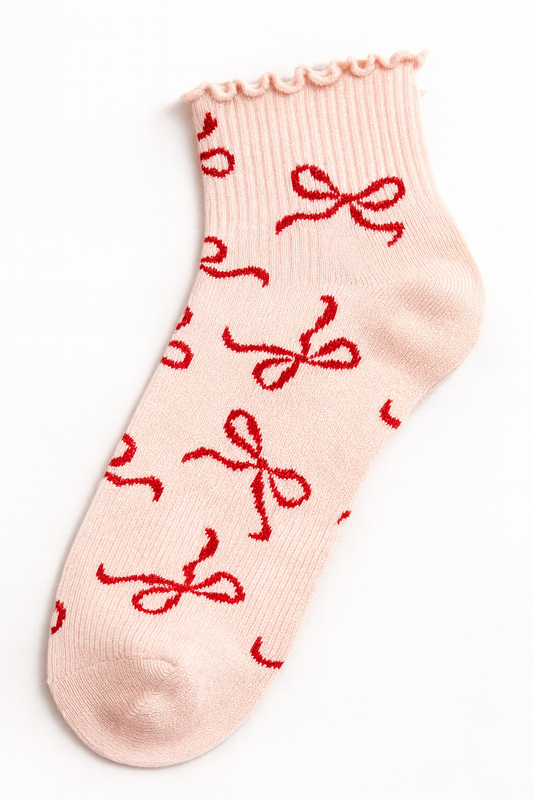 Red Ribbon Charm Ruffle Socks