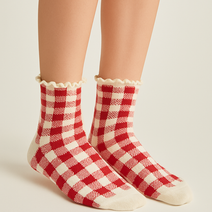 Gingham Cozy Ruffle Socks