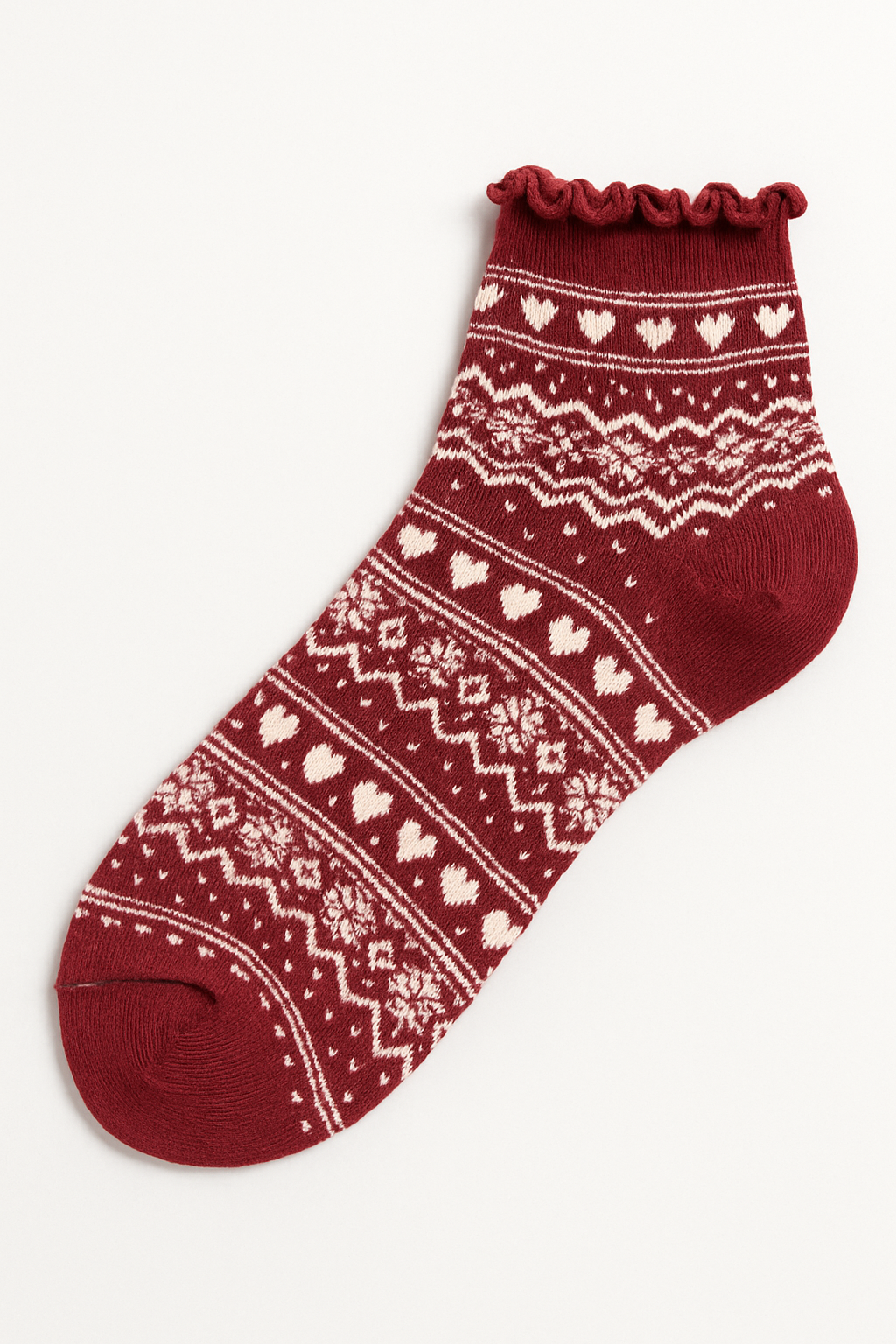 Burgundy Winter Fair Isle Ruffle Socks