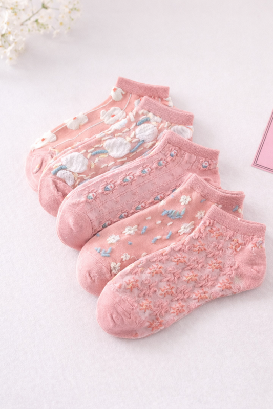 Vintage Floral Sheer Ankle Socks – 5 Styles