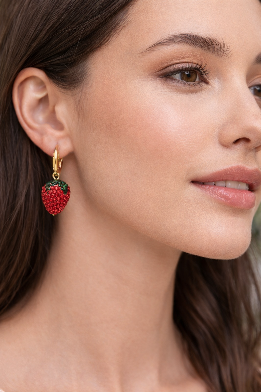 Strawberry Sparkle Huggie Hoop Earrings