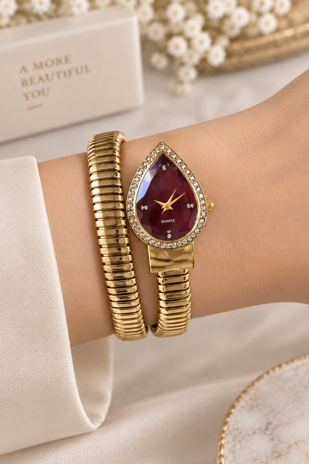 Ruby Teardrop Wrap Bracelet Watch