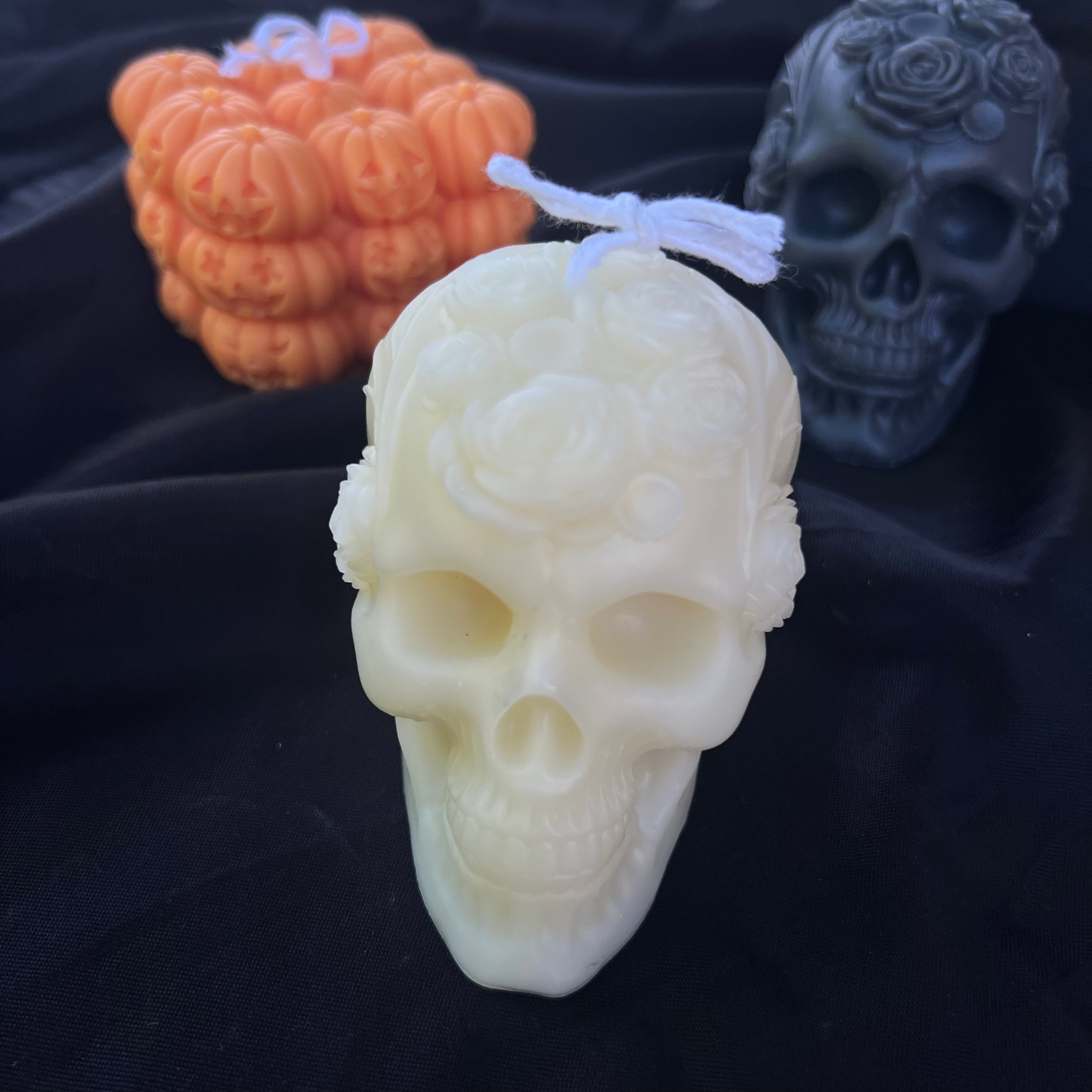 Gothic Rose Skull Sculptural Soy Candle