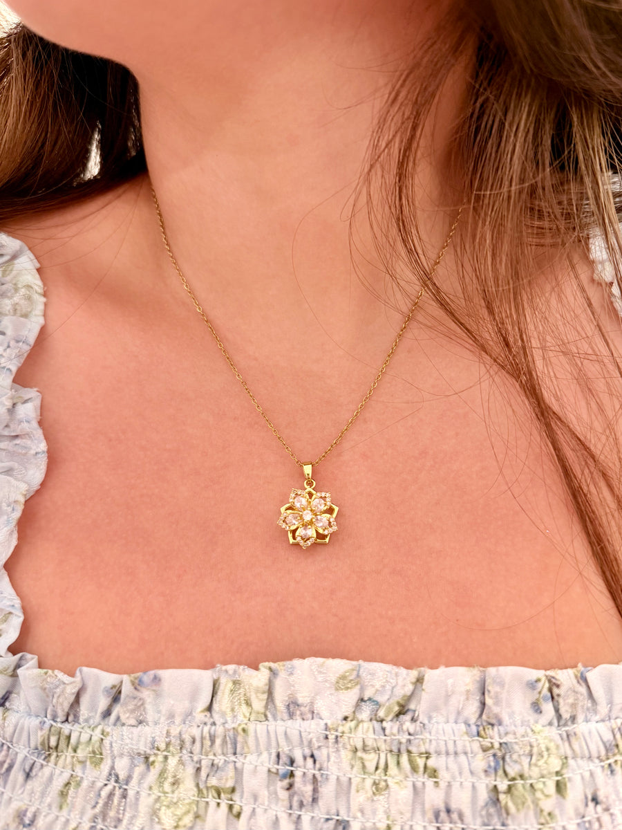 Blossom Rotating Flower Necklace – Gold Plated