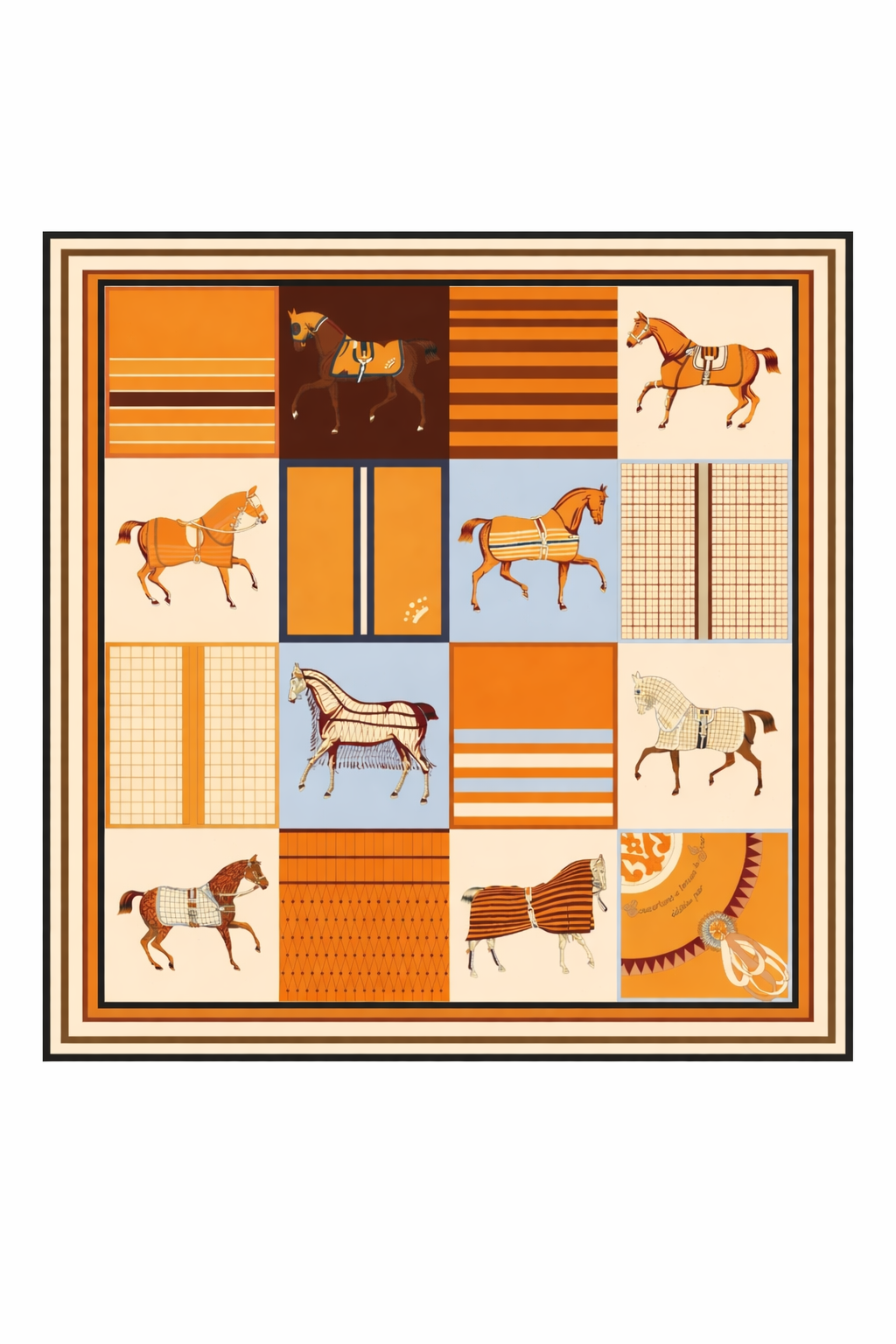100% Silk Equestrian Print Luxury Scarf for Women – Elegant Hair & Neck Accessory