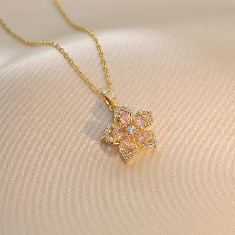 Blossom Rotating Flower Necklace – Gold Plated