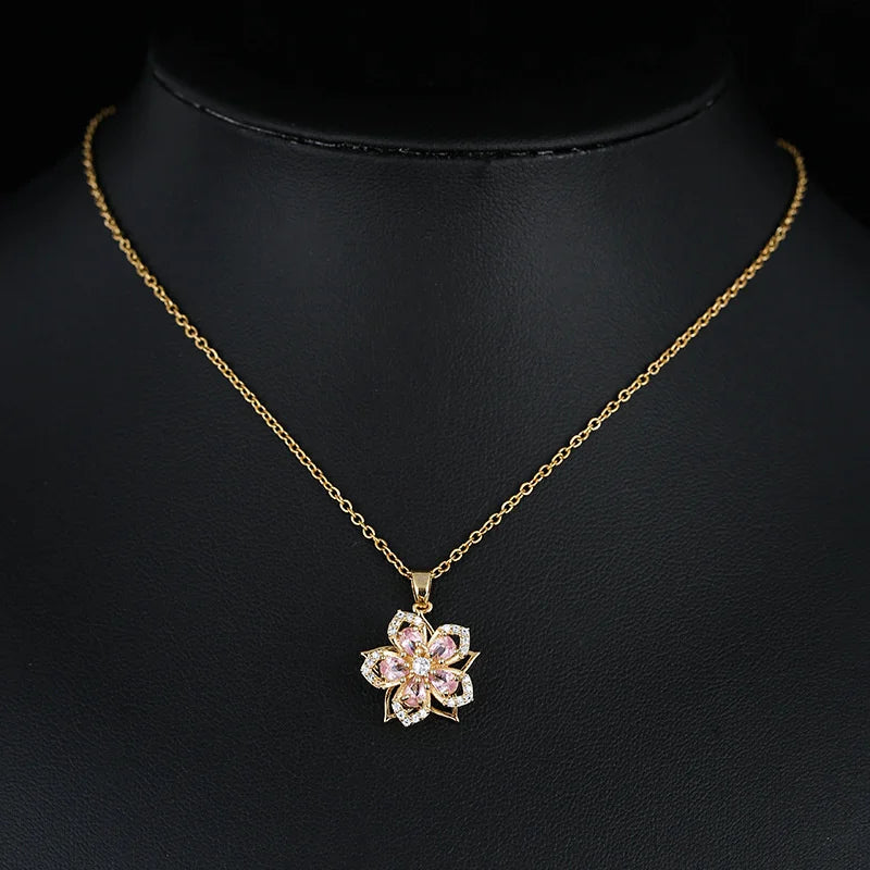 Blossom Rotating Flower Necklace – Gold Plated
