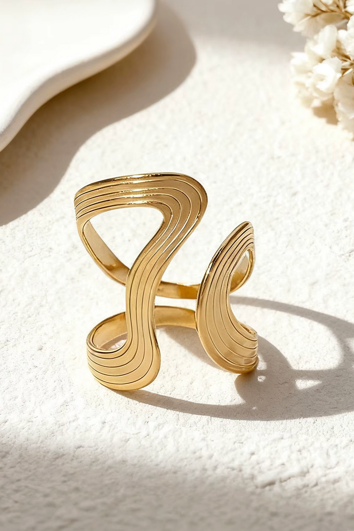 Golden Wave Stainless Steel Ring