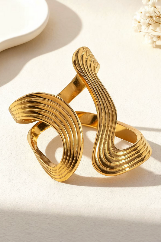 Golden Wave Stainless Steel Ring