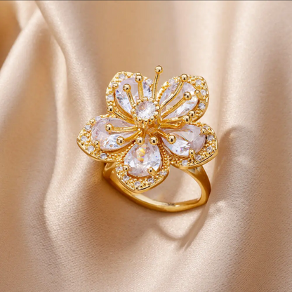 Sakura Zircon Flower Ring