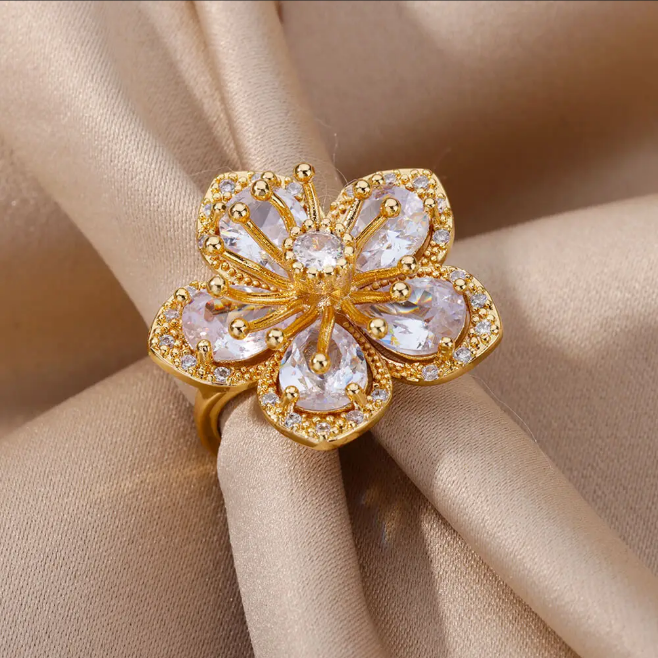 Sakura Zircon Flower Ring