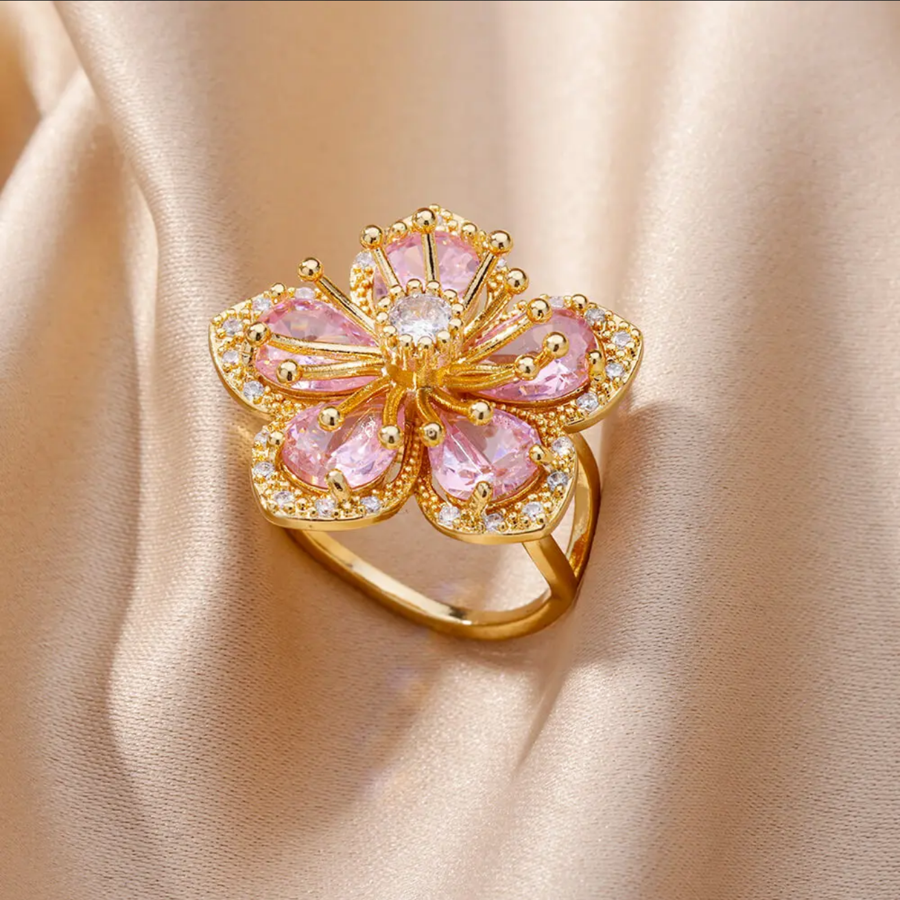 Sakura Zircon Flower Ring