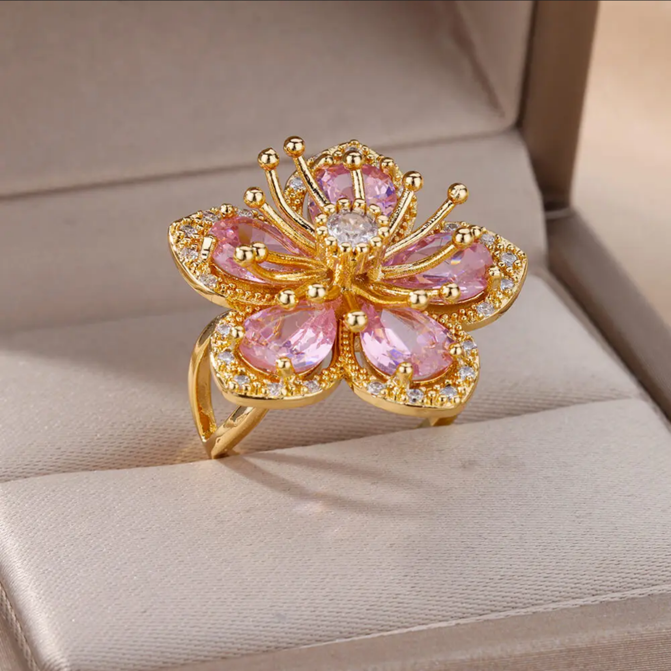 Sakura Zircon Flower Ring