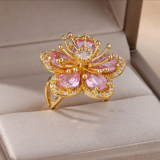 Sakura Zircon Flower Ring
