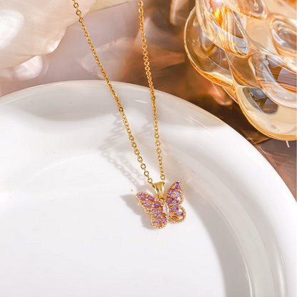 Crystal Butterfly Necklace – Stainless Steel, Water Resistant