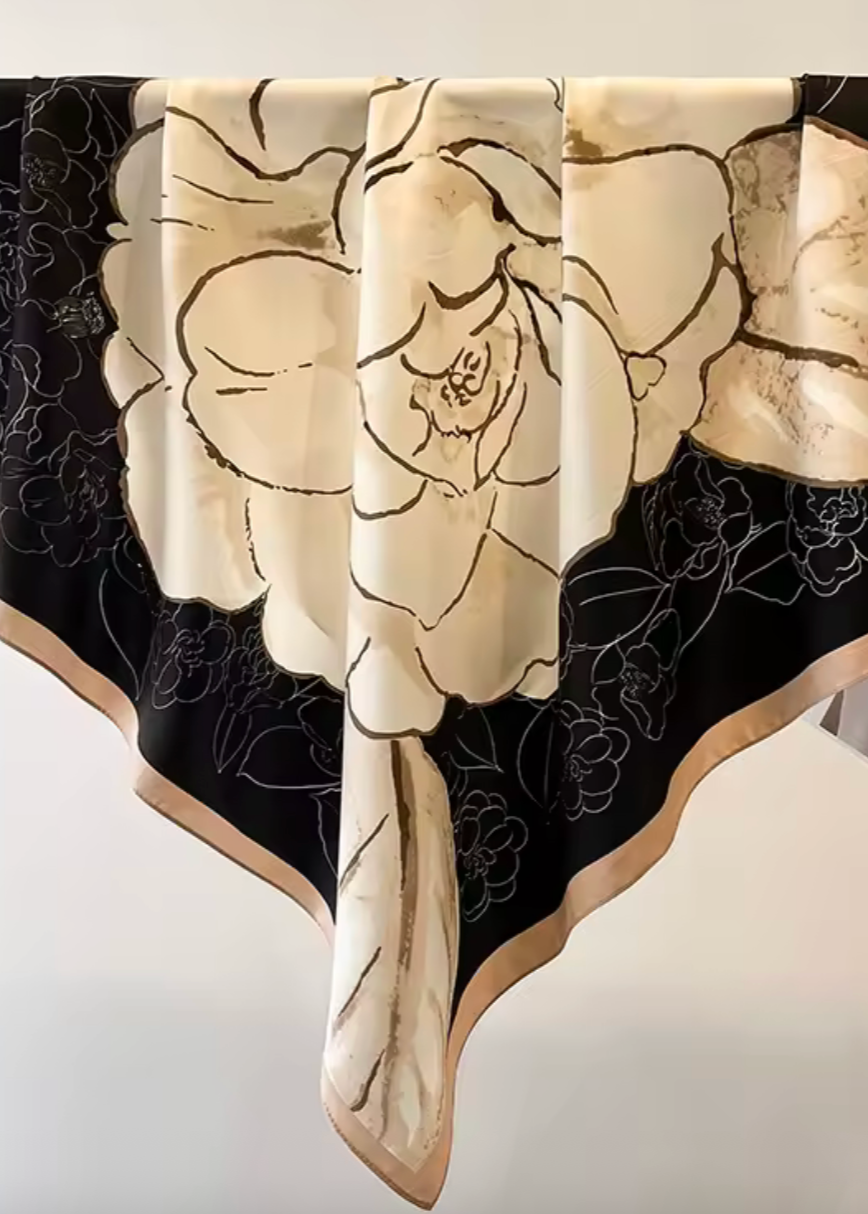Silk Black & White Floral Scarf Bandana