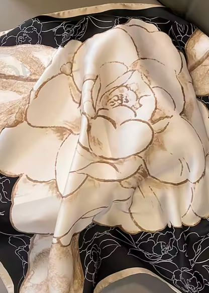Silk Black & White Floral Scarf Bandana