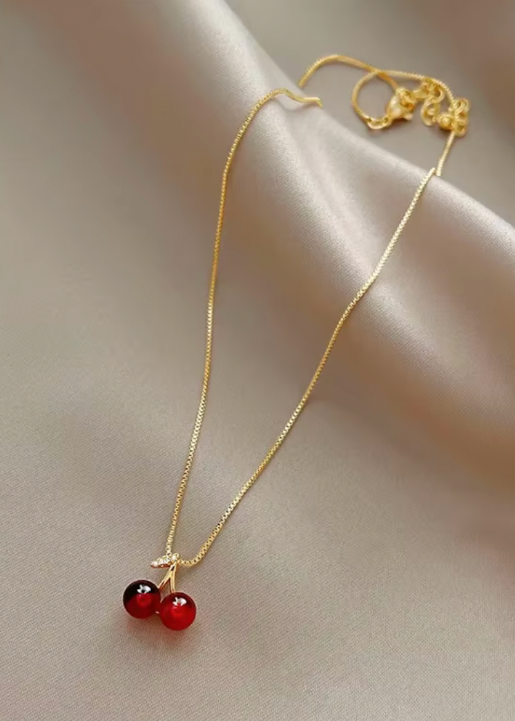 Golden Cherry Charm Necklace