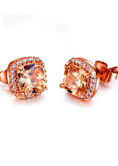 Radiant Halo Gemstone Stud Earrings