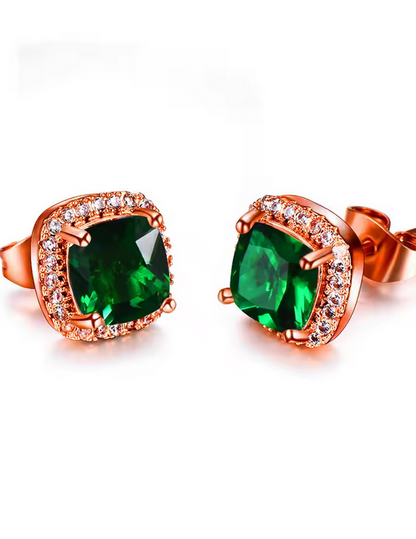 Radiant Halo Gemstone Stud Earrings