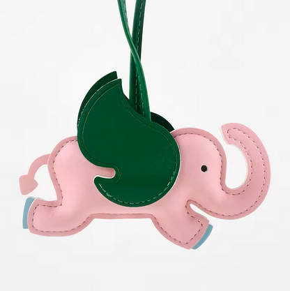 Flying Elephant Bag Charm – Cute Faux Leather Keychain Accessory