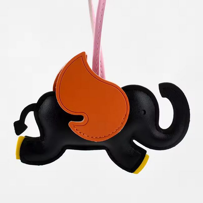 Flying Elephant Bag Charm – Cute Faux Leather Keychain Accessory