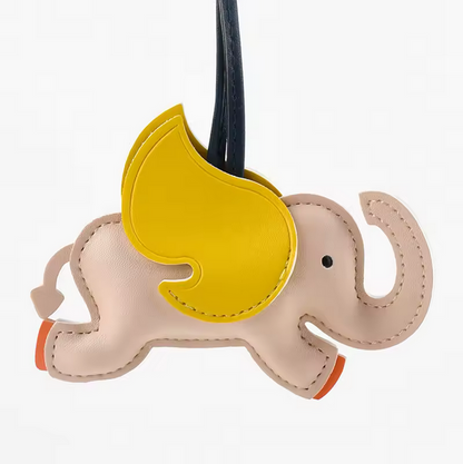 Flying Elephant Bag Charm – Cute Faux Leather Keychain Accessory