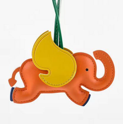 Flying Elephant Bag Charm – Cute Faux Leather Keychain Accessory