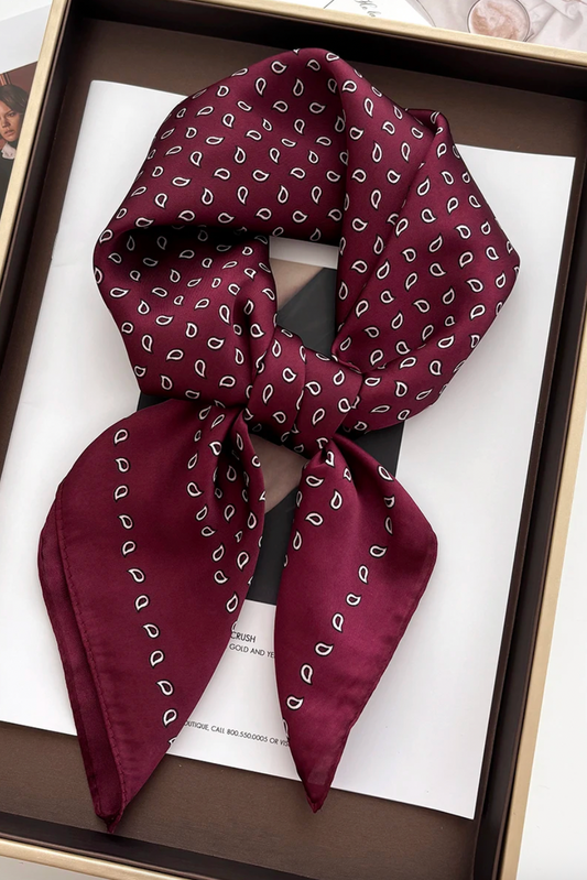 Elegant Burgundy Droplet Silk-Like Scarf