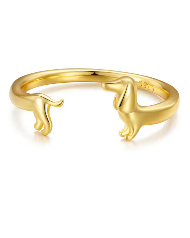 Golden Dachshund Embrace Ring – 925 Sterling Silver