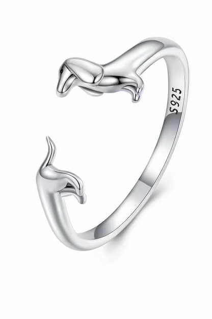 Golden Dachshund Embrace Ring – 925 Sterling Silver
