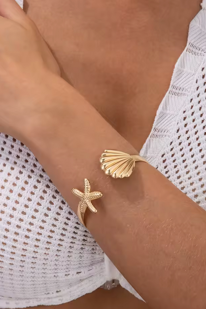 Shell & Starfish Cuff  Stainless Steel Bracelet