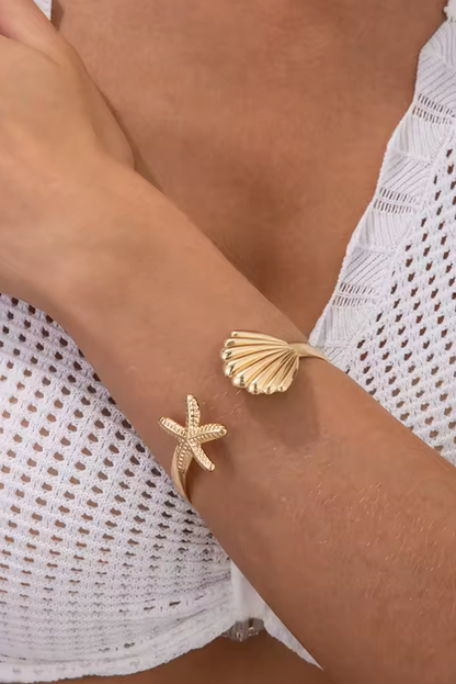 Shell & Starfish Cuff  Stainless Steel Bracelet