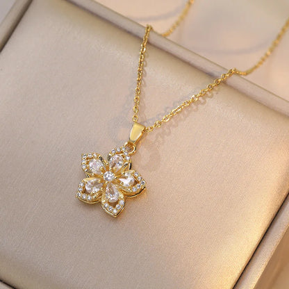 Blossom Rotating Flower Necklace – Gold Plated