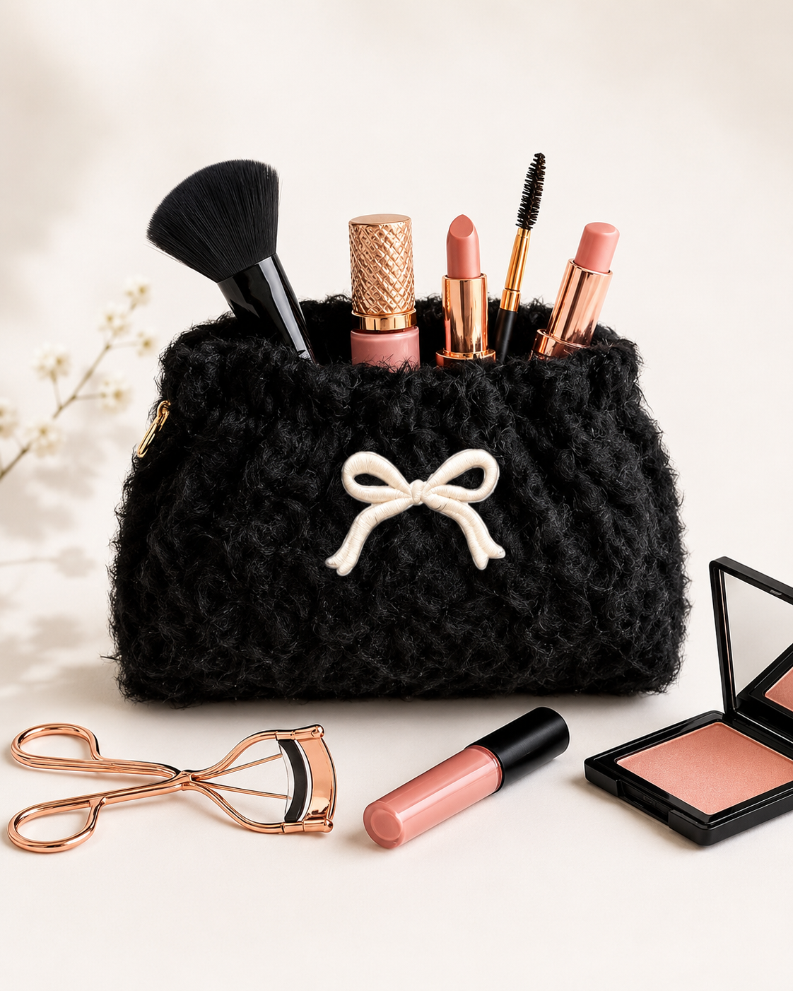 Fluffette Bow Cosmetic Pouch