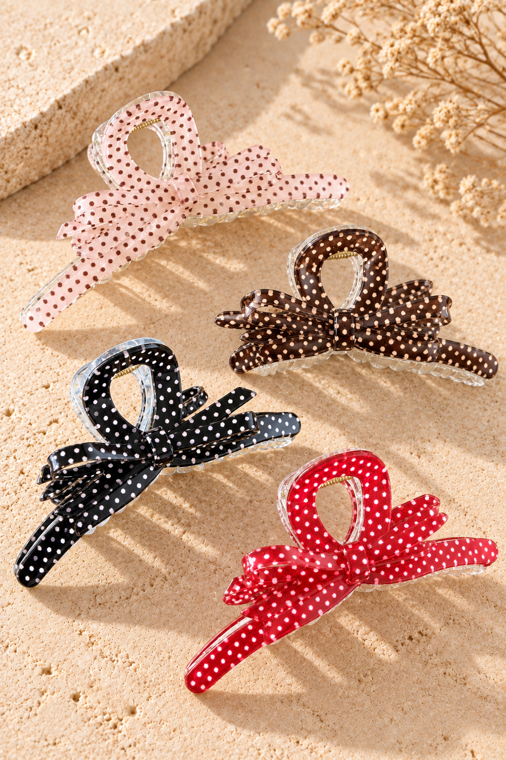 Polka Dot Bow XL Hair Claw Clip – Sheer Statement Hair Accessory