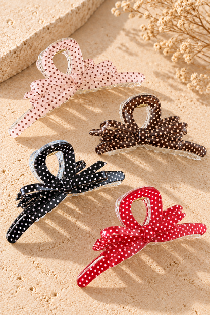 Polka Dot Bow XL Hair Claw Clip – Sheer Statement Hair Accessory