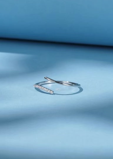 Luna Minimal Open Ring – 925 Sterling Silver Adjustable Zirconia Ring