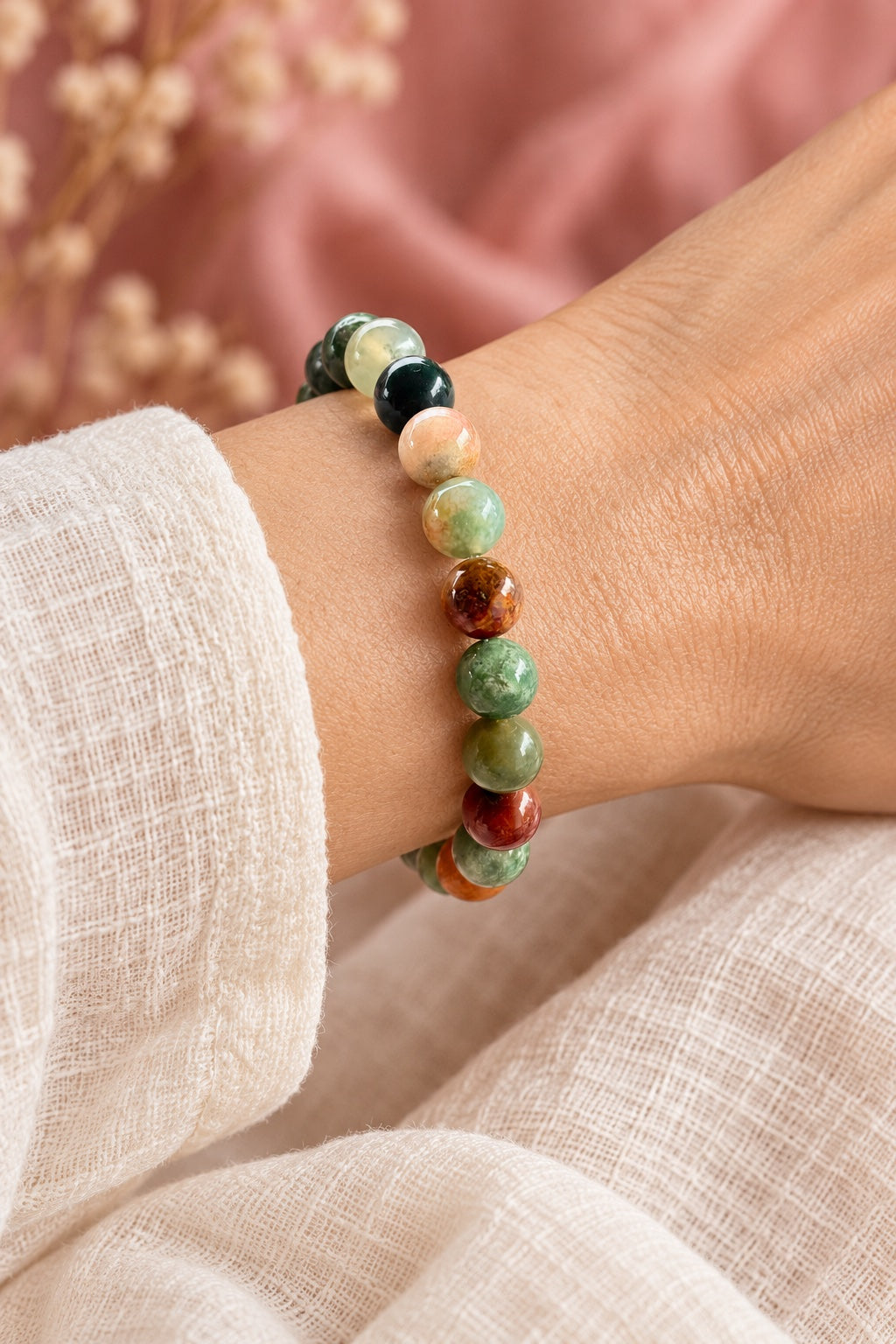 Indian Agate Beaded Bracelet