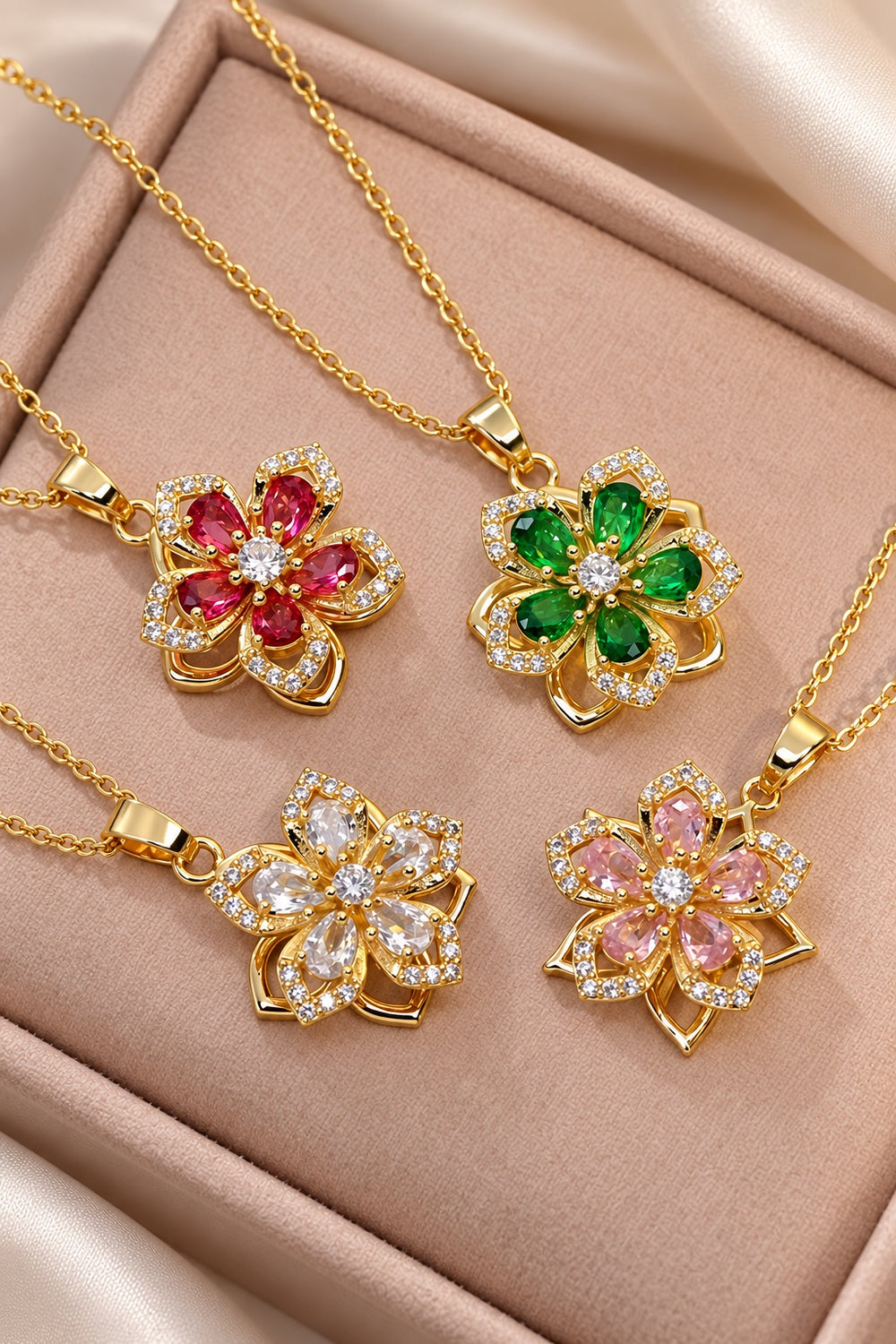 Blossom Rotating Flower Necklace – Gold Plated