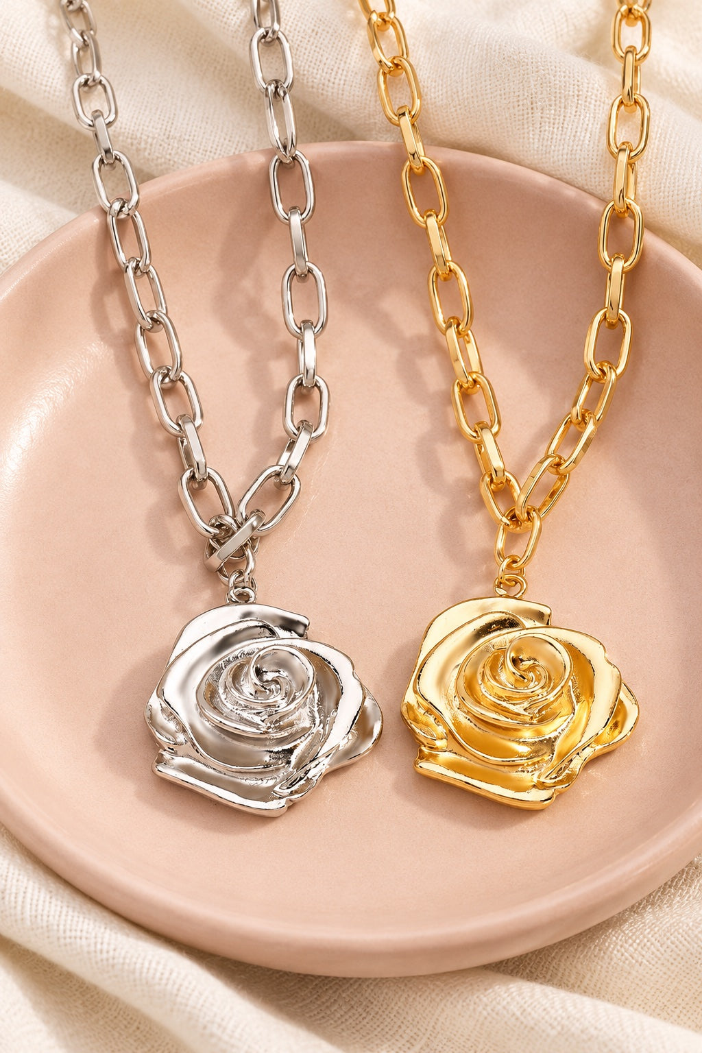 Rose Flower Pendant Necklace – Gold & Silver