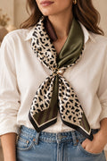 Olive Leopard Satin-Finish Square Scarf