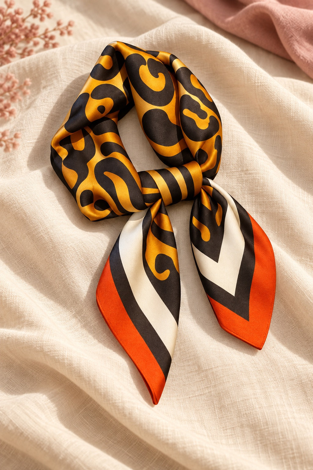 Amber Leopard Satin-Finish Square Scarf