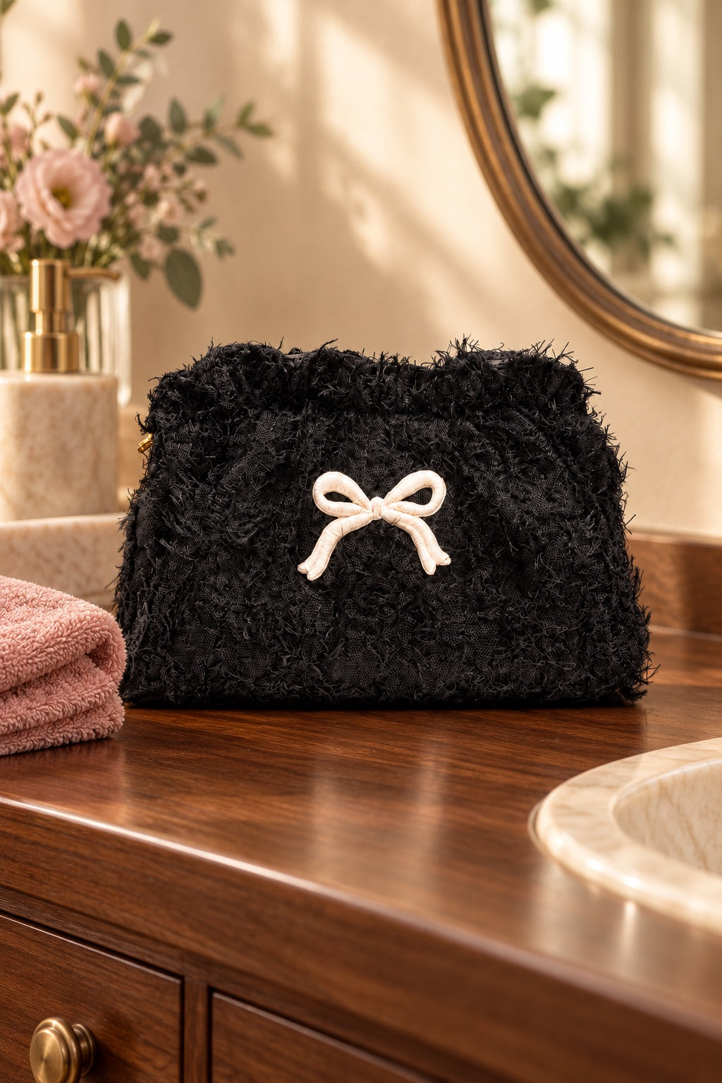 Fluffette Bow Cosmetic Pouch