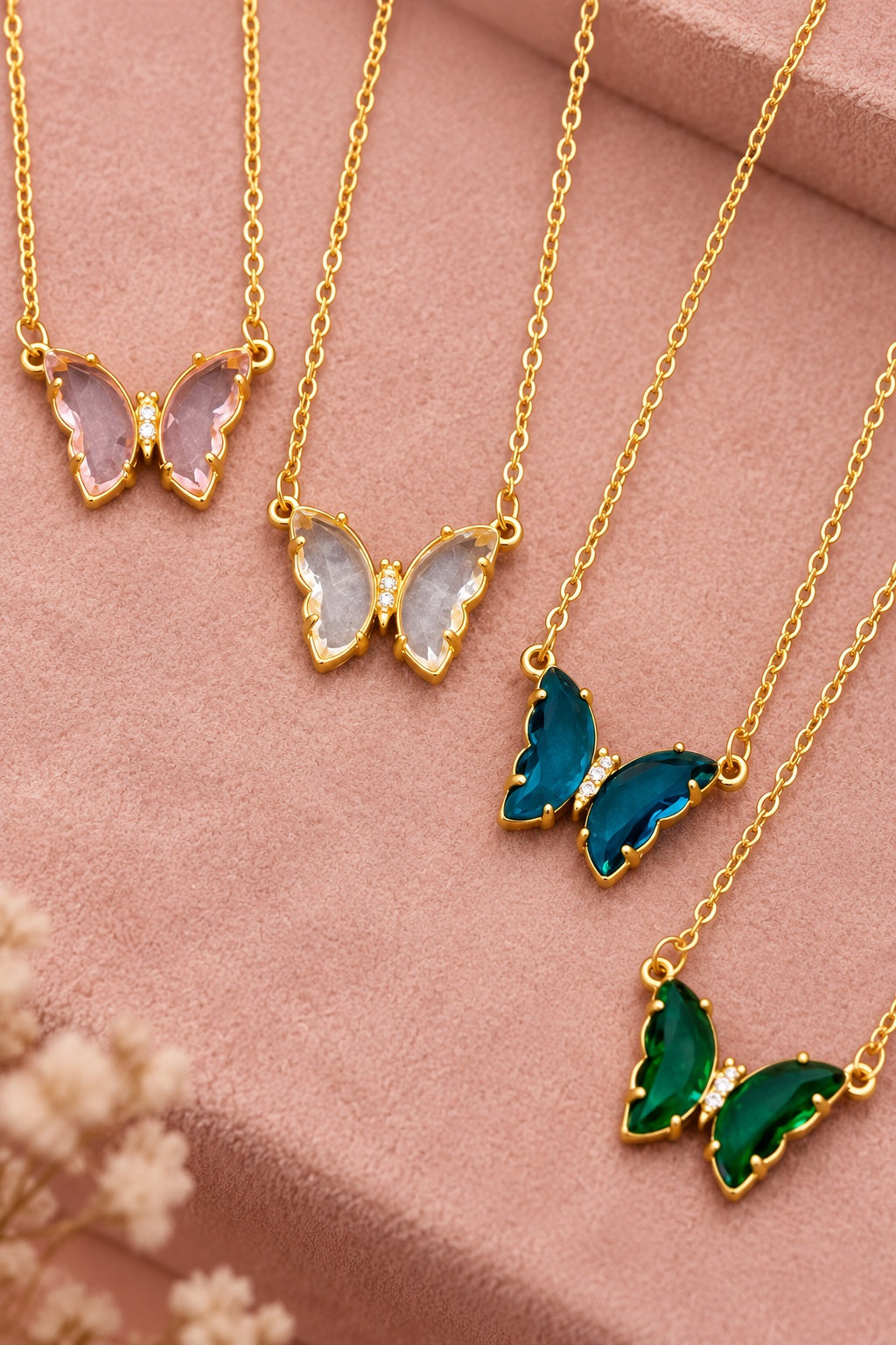 Pastel Butterfly Gemstone Pendant Necklace